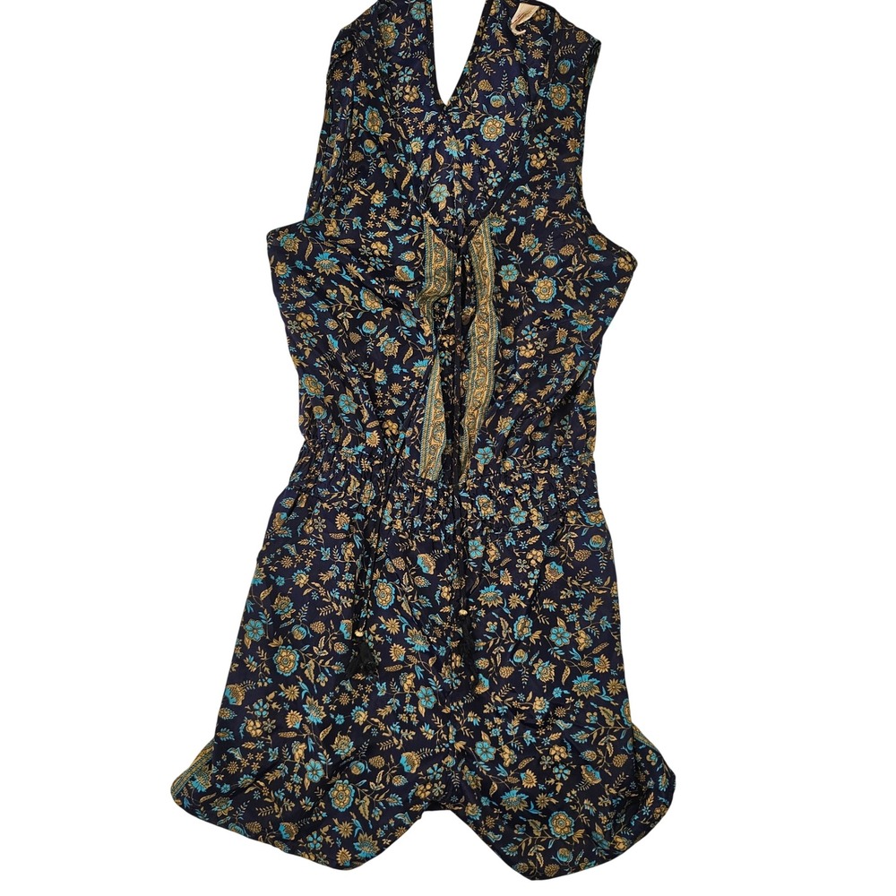 Raga Womens Blue Floral Paisley Block Print‎ Romper Sleeveless Boho Size M India
